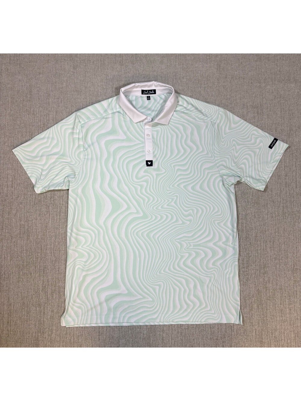 Bad Birdie Men’s XL Green/White Abstract Stretch Golf Polo Collared Button